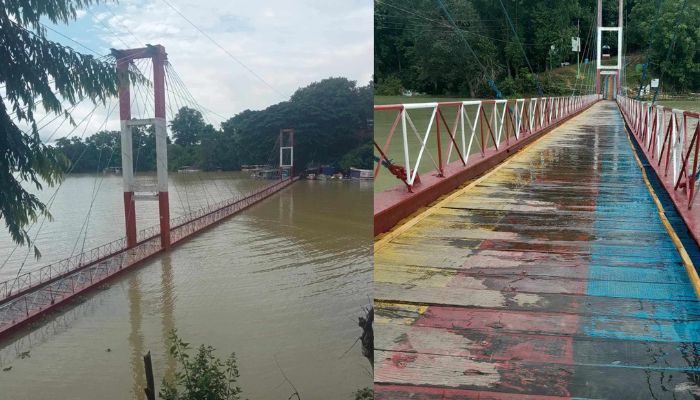 কাপ্তাই হ্রদের পানি বাড়ায় ডুবে যাচ্ছে রাঙামাটির ঝুলন্ত সেতু: নেই কোনো কার্যকর পদক্ষেপ 
