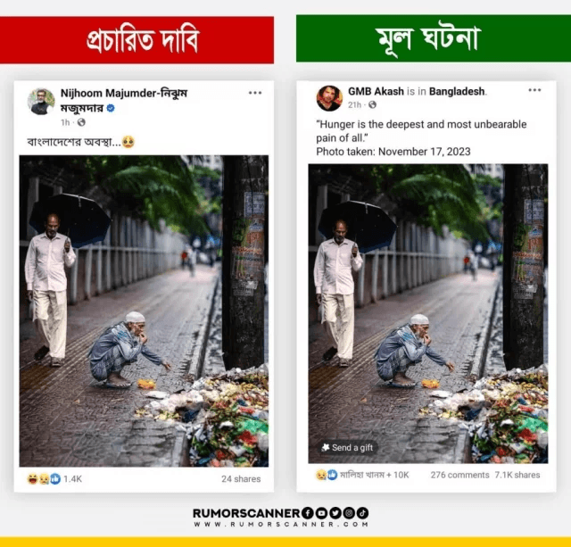 আ.লীগের আমলে রাস্তায় উচ্ছিষ্ট খাওয়ার পুরোনো ছবি নিয়ে নিঝুম মজুমদারের অপপ্রচার